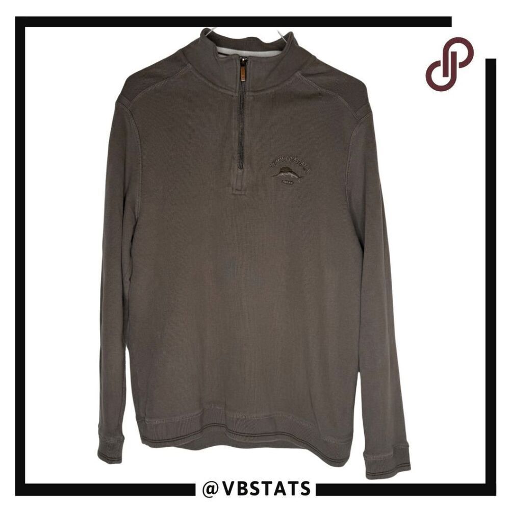 Tommy Bahama Men's Long Sleeve 1/4 Zip Cotton Pullover Sweater Brown Medium